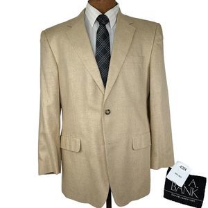 Jos A Bank Wool Silk Beige Two Button Blazer Sport Coat Mens 43R